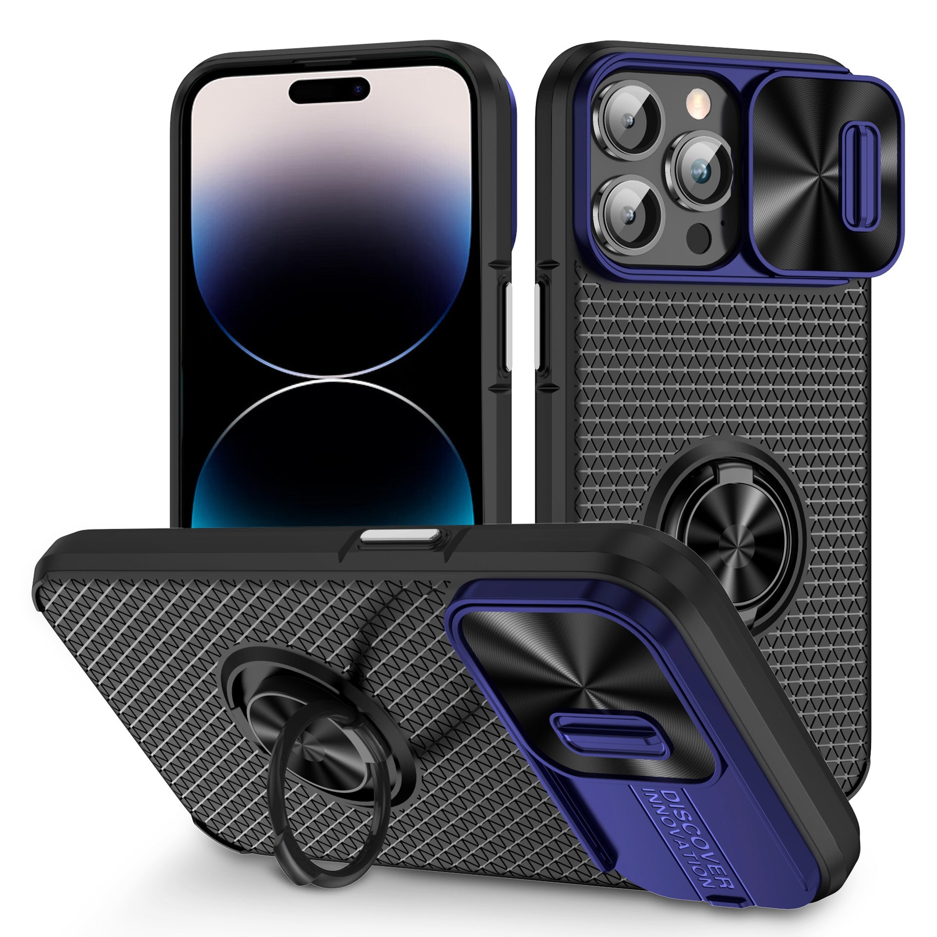 Ringholder Kickstand telefoncover til iPhone 14 Pro PC TPU etui med skydelinsebeskyttelse Ringholder Kickstand telefoncover til iPhone 14 Pro PC TPU etui med skydelinsebeskyttelse